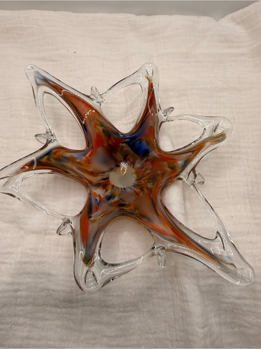 Murano-style hand blown glass starfish bowl